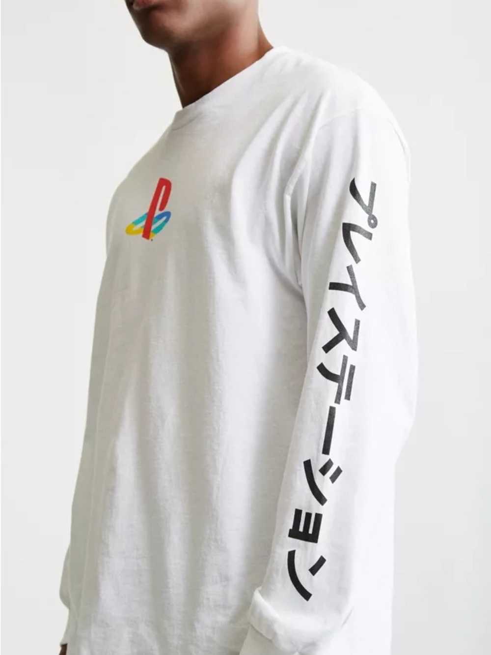 Sony PlayStation White Long-Sleeve Logo Tee Urban Outfitters